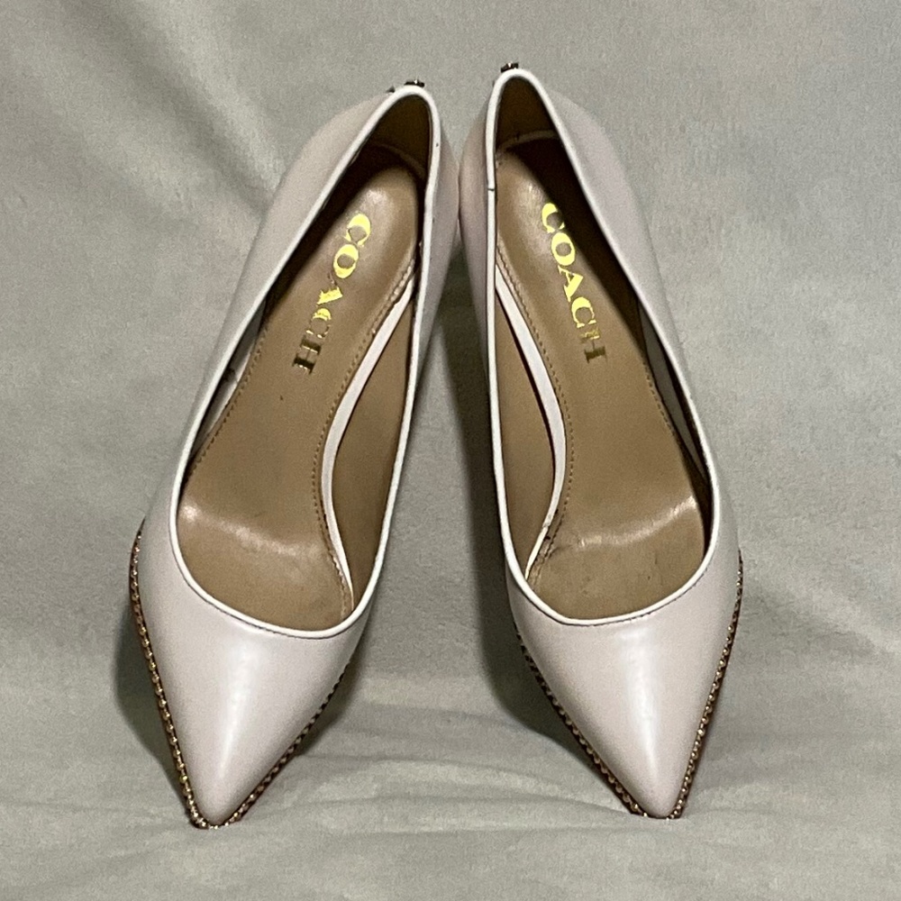 Coach off white 3” pump shoes with toe box beading details.    Box-1